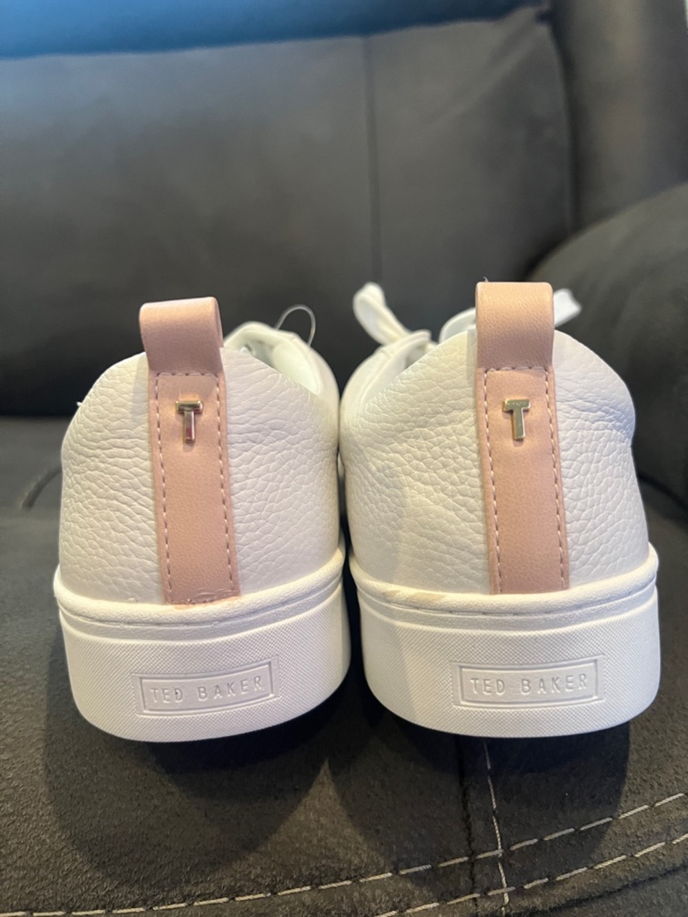 Ted Baker White Sneakers with Blush Pull Tabs - Picture 2 of 5